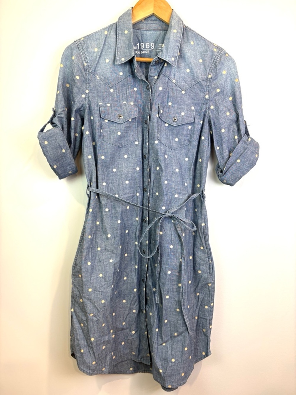 Gap 1969 Polka Dot Chambray Shirt Dress in Light Blue size S